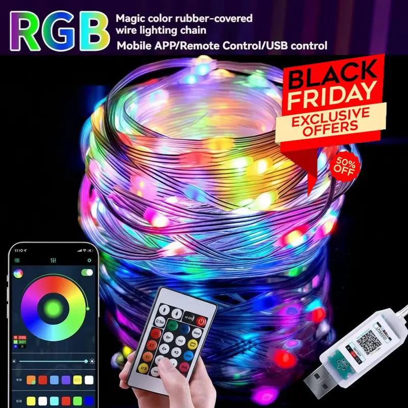 65.6ft Sound Control RGB Smart String Lights , App & Remote Control LED Fairy Lights